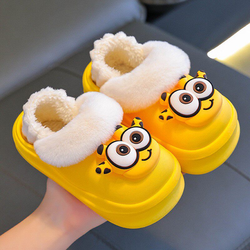 儿童棉拖鞋冬男女童保暖加绒毛毛居家中小童防水宝宝外穿包跟棉鞋