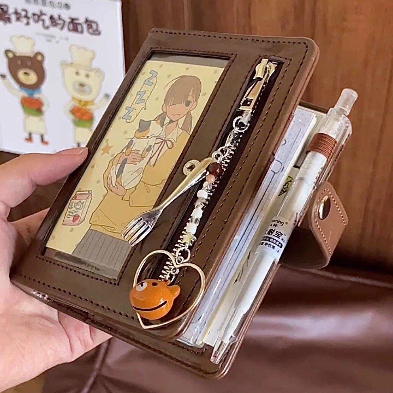 复古A棕色7痛窗手帐本ins高颜值学生可拆卸活页日记事笔风记本子