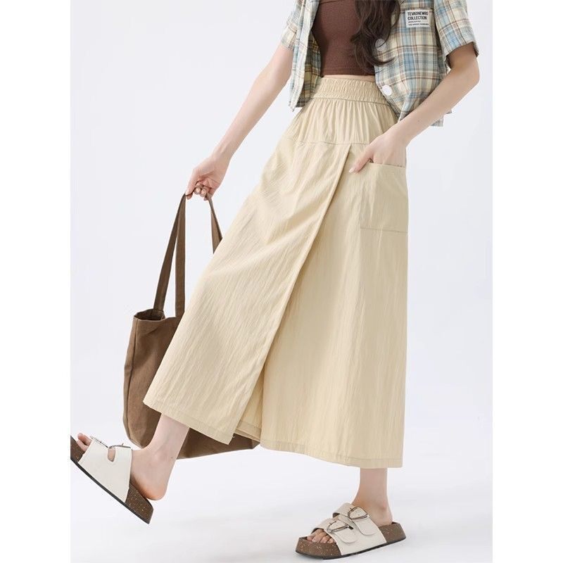 冰丝山本工装裙裤女夏季薄款高腰开叉a字小个子高腰休闲阔腿裤裙