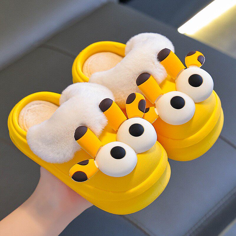 冬季儿童棉拖鞋男女童保暖加绒防水毛毛中小童居家宝宝包跟棉拖鞋