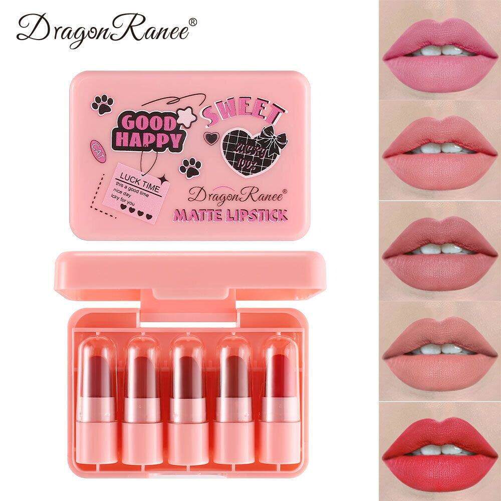 跨境口红不易掉色雾面哑光豆沙色外贸色套盒小样水果5只套装口红