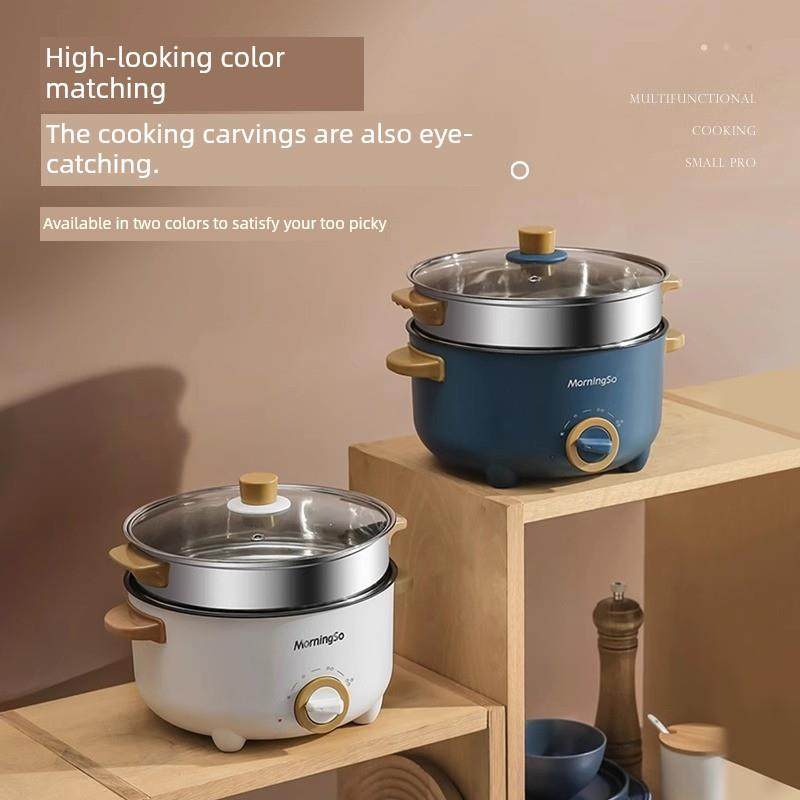 日本电锅多功能蒸锅家用小电锅小电锅蒸煎一体锅不粘锅