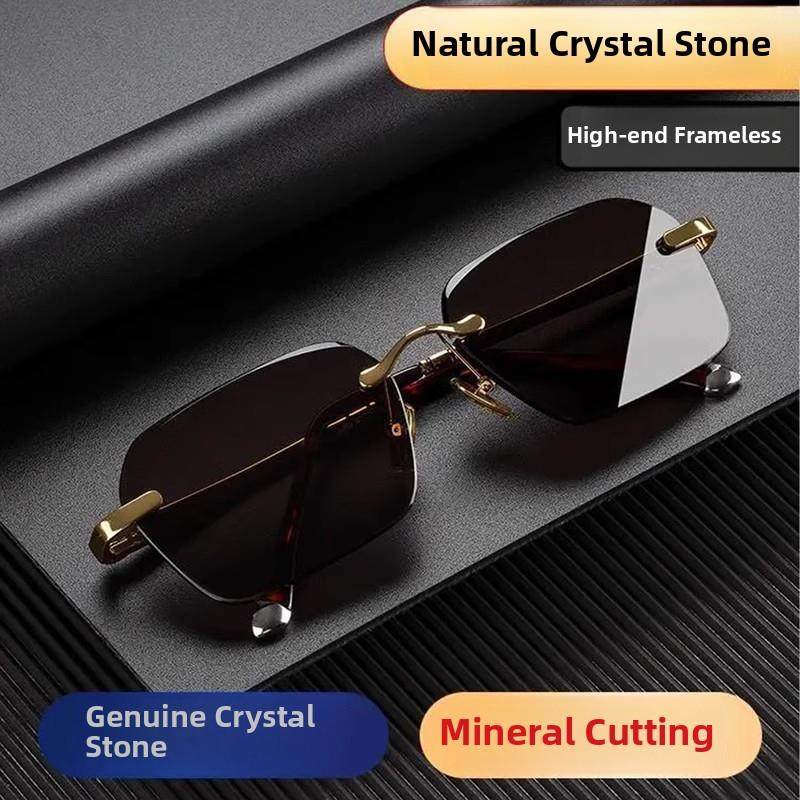 合阳阳水晶眼镜男士天然无框原石太阳镜驾驶护目镜防辐射太阳镜