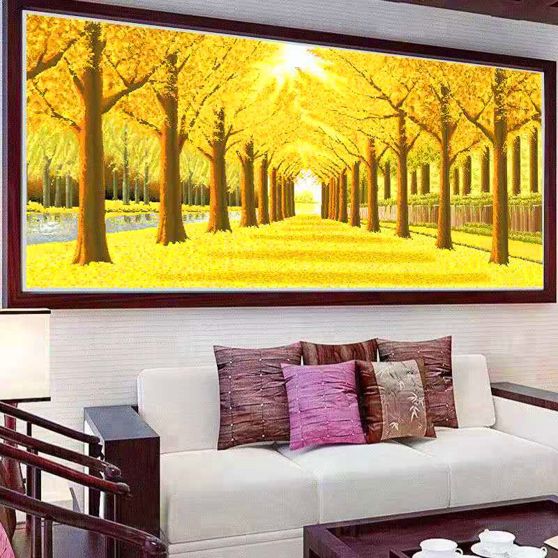 蒙娜丽莎十字绣2025新款黄金满地全景线绣客厅大幅画风景简约现代