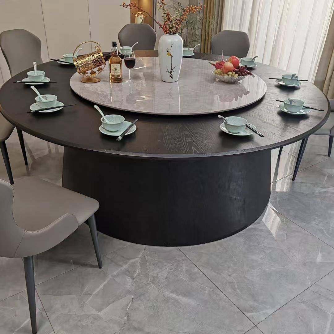 cs酒店电餐桌大动圆桌板定制桌新HEV饭中式12人岩15人20饭店餐厅