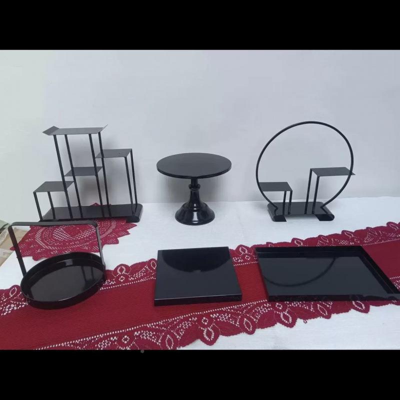 色黑铁茶歇甜品摆UTO台展艺示架冷餐台台黑色蛋糕盘多套组合