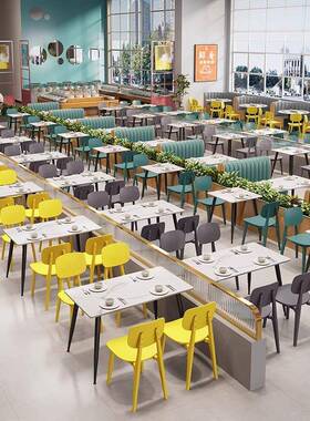 食LLY餐桌椅组合堂小吃餐店馆餐桌餐厅学校学生员面工食快堂饭堂