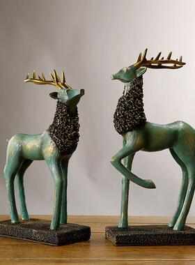 欧办式创品意件家居饰样板摆间摆设品麋鹿公室树脂工艺品UPC软装