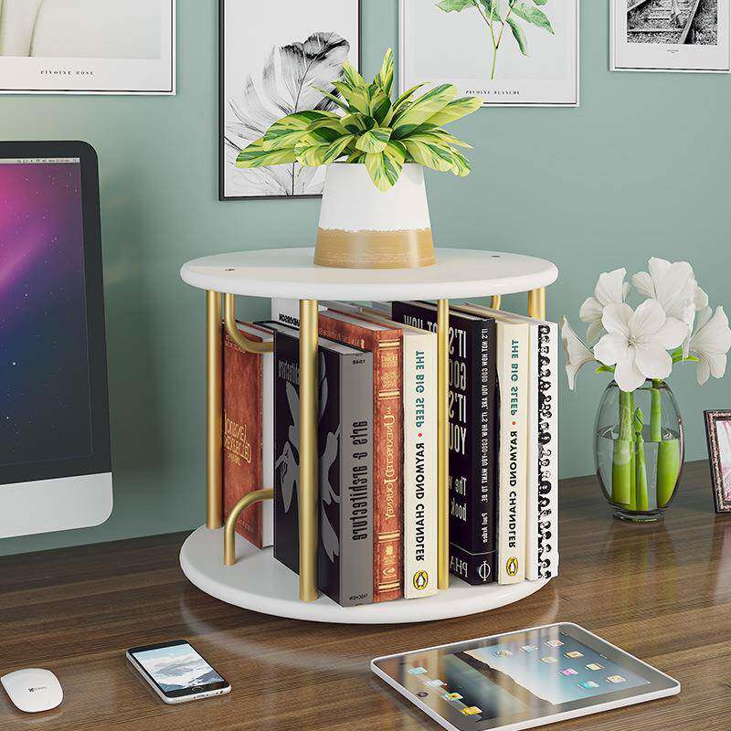 C^轻LBZ纳奢桌面简书架小型旋转书架木质办y公桌收架易学生置