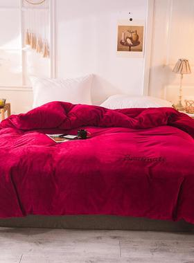 简纯色晶绒加绒水约被套单绒件秋XPK冬天单人双人珊瑚被罩1.5米刺