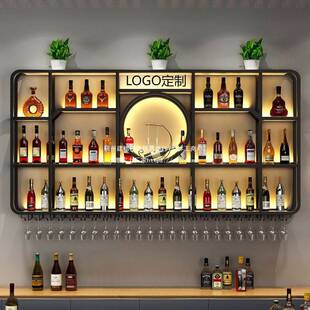 吧台背景壁挂式酒架置物架酒吧铁艺发光展示架子创意餐厅红酒酒柜