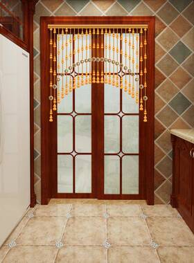 晶水珠帘桃木断葫芦隔帘客厅玄关卫TTY生间卧室门帘子过免打孔道