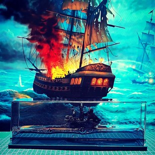 黑珍珠号漂流瓶游轮游体漂流瓶桌面永不沉没的小船桌面内摆件礼物