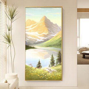 日照金山入户玄关装 饰画走廊过道简约挂画山水画手绘油画客厅壁画