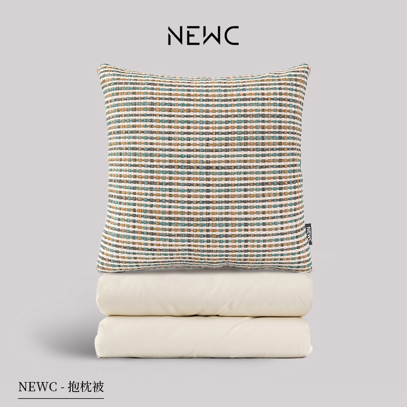 新宸优品春夏黄色撞色高端纯棉抱枕被子两用客厅沙发办公午睡靠枕
