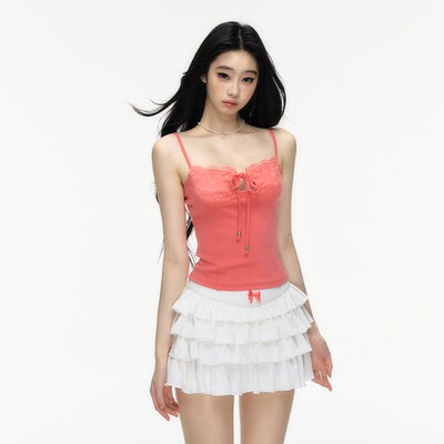 aoki doki 泰式粉色蕾丝吊带背心女夏高级感外穿甜辣修身无袖上衣