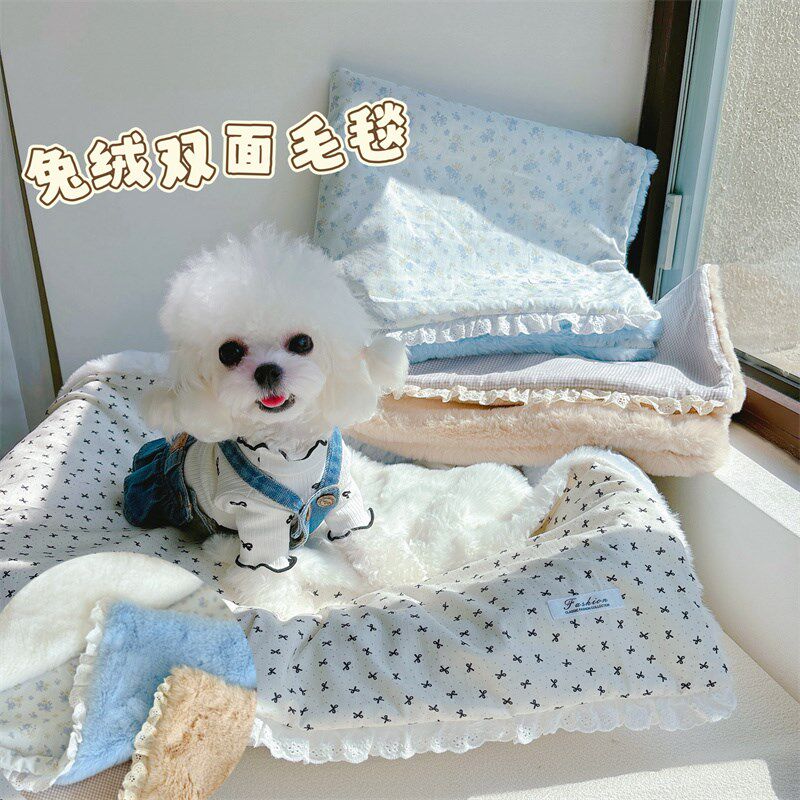宠物兔绒双面毛毯狗狗加绒毯子猫保暖秋冬被子泰迪比熊睡觉用窝垫
