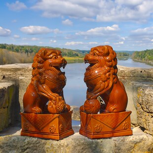 陶瓷狮子摆件一对大型狮子大门口大小号彩色狮客厅屋顶乔迁送人品