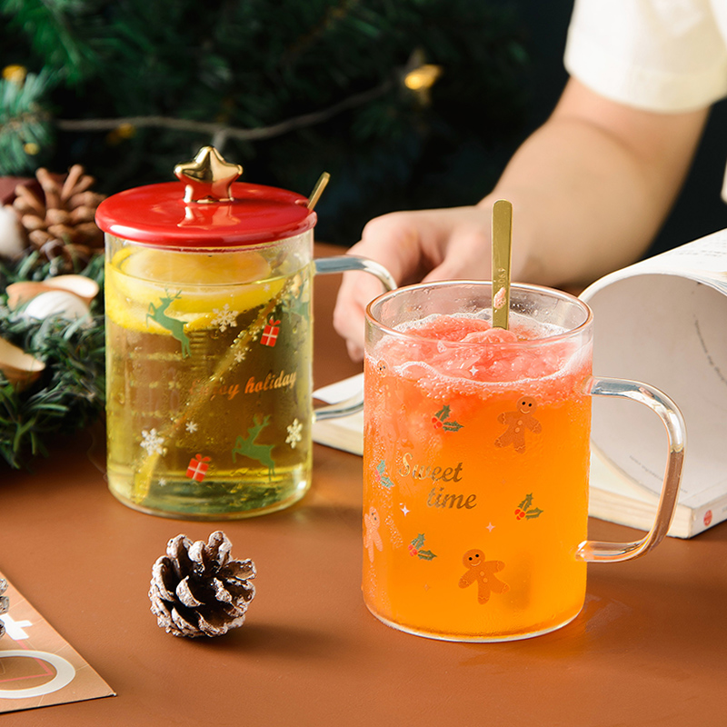 圣诞节礼物创意玻璃水杯大容量家用情侣咖啡杯子女生伴手礼带盖勺
