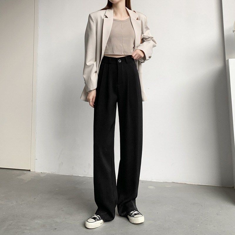 高腰白色休闲裤女2025春夏时尚气质高级感西装裤宽松垂感阔腿裤子