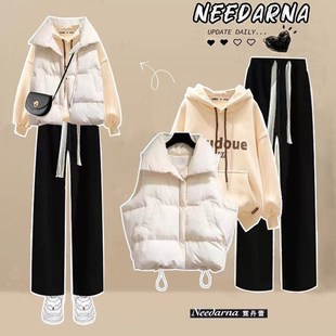 冬季大童女装12-15岁加绒卫衣三件套13初中学生14休闲网红套装16