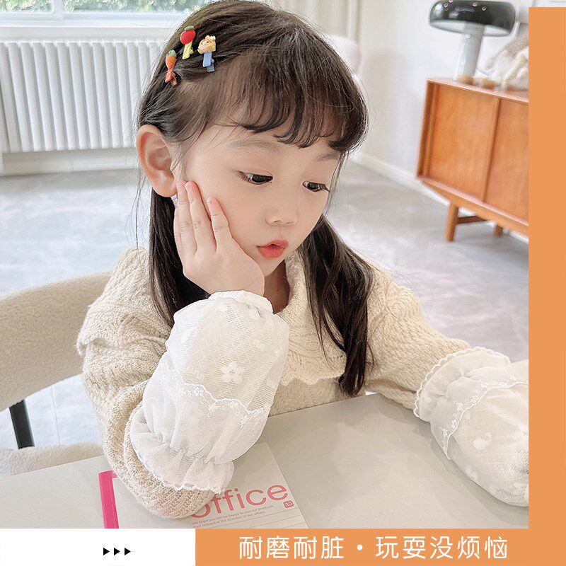 儿童蕾丝袖套秋冬季白色羽绒服专用宝宝防脏防水护袖女孩2023新款
