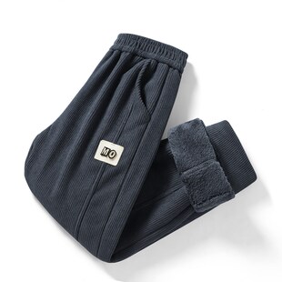 男童冬季加绒裤子新款儿童灯芯绒直筒长裤羊羔绒一体绒加厚保暖
