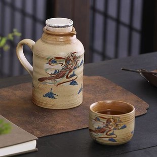 敦煌复古风焖茶壶家用凉水壶花茶壶带盖陶瓷茶壶茶杯个人旅行茶具