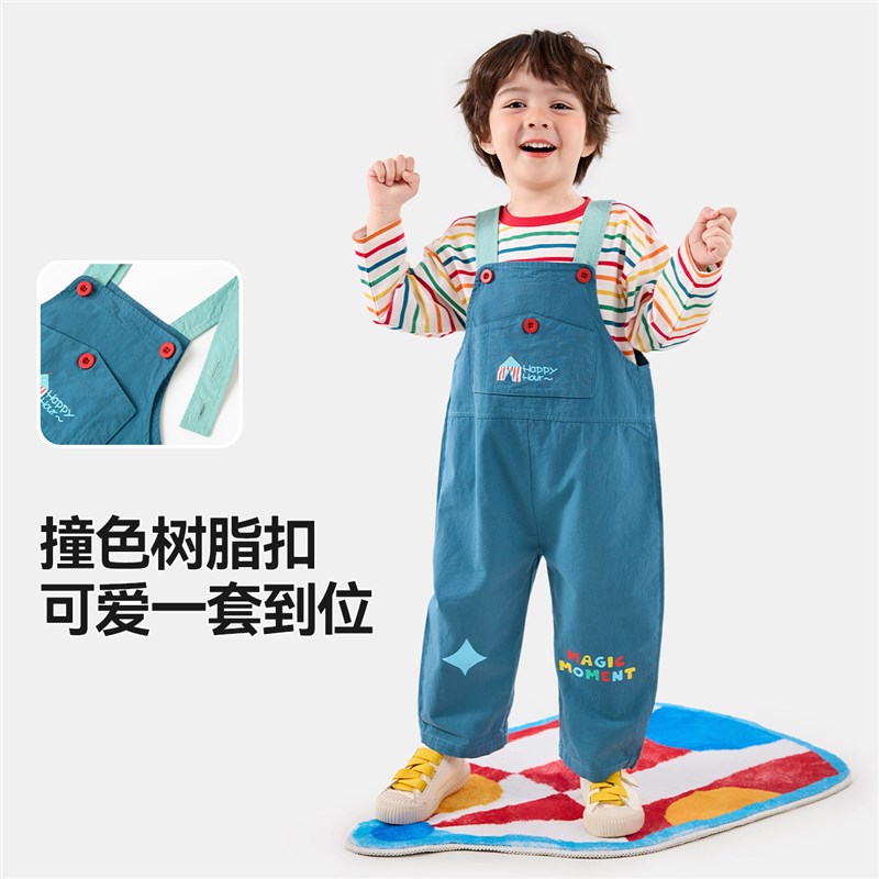 男童套装春装儿童背带裤条纹T恤卡通女童长袖t裤子宝宝上衣长裤新