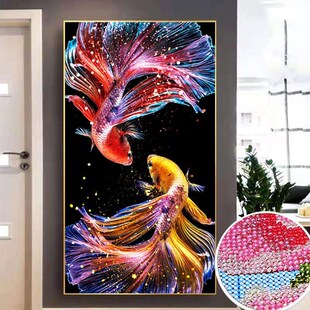 招财锦鲤穿珠绣十字绣新款珠子绣全珠绣彩珠串珠绣diy材料包竖版