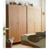 北欧实木衣柜卧室家用樱桃木衣橱日式 藤编收纳储物柜卧室柜子新款