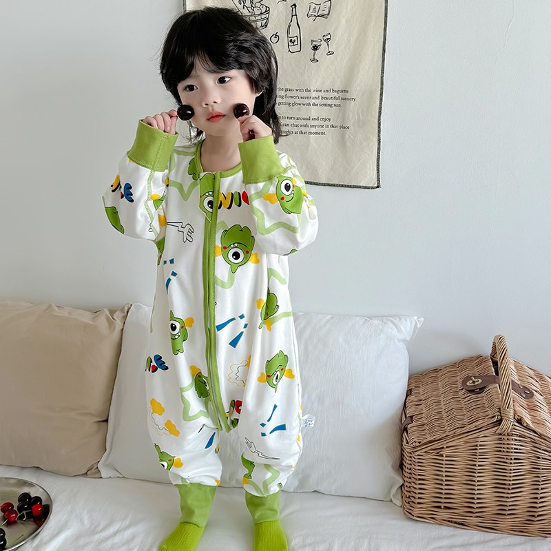 儿童连体睡衣夏季薄款纯棉婴儿防着凉春秋款宝宝男童连身睡袋大童