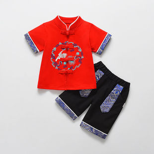 男宝宝夏季1一3周岁宴抓周礼服男童汉服唐装男孩衣服夏天套装中式