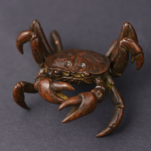 日式手工纯铜螃蟹盖置茶宠创意可养禅意茶玩铁壶盖托茶道茶桌摆件
