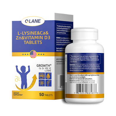 Qlane成长片赖氨酸青少年儿童学生维生素D3K2钙铁锌镁100%进口