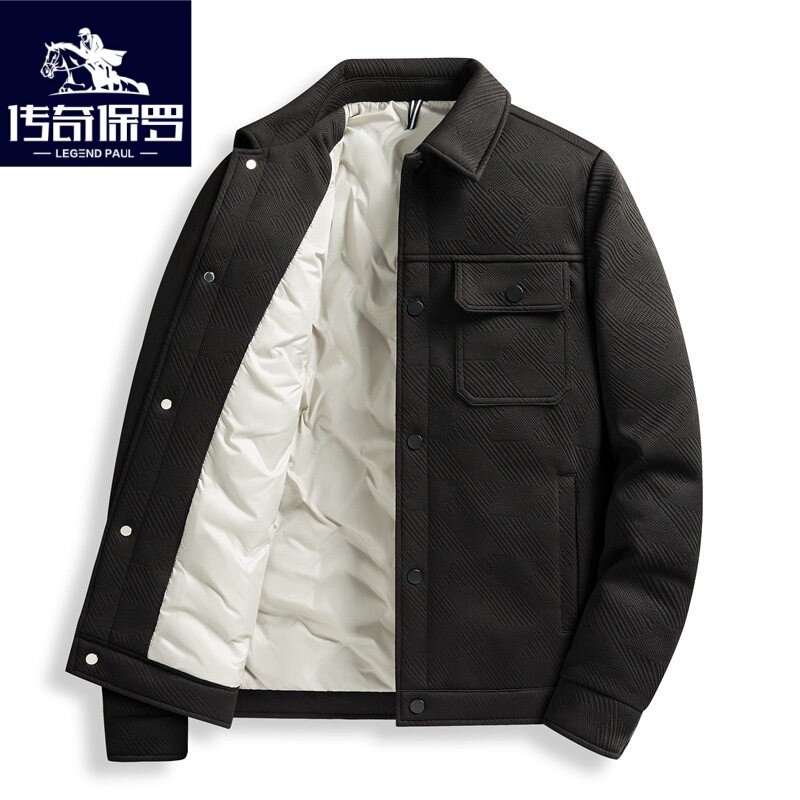 保罗男士羽绒服2025新款加厚衬衫冬装上衣潮牌帅气翻领工装外套