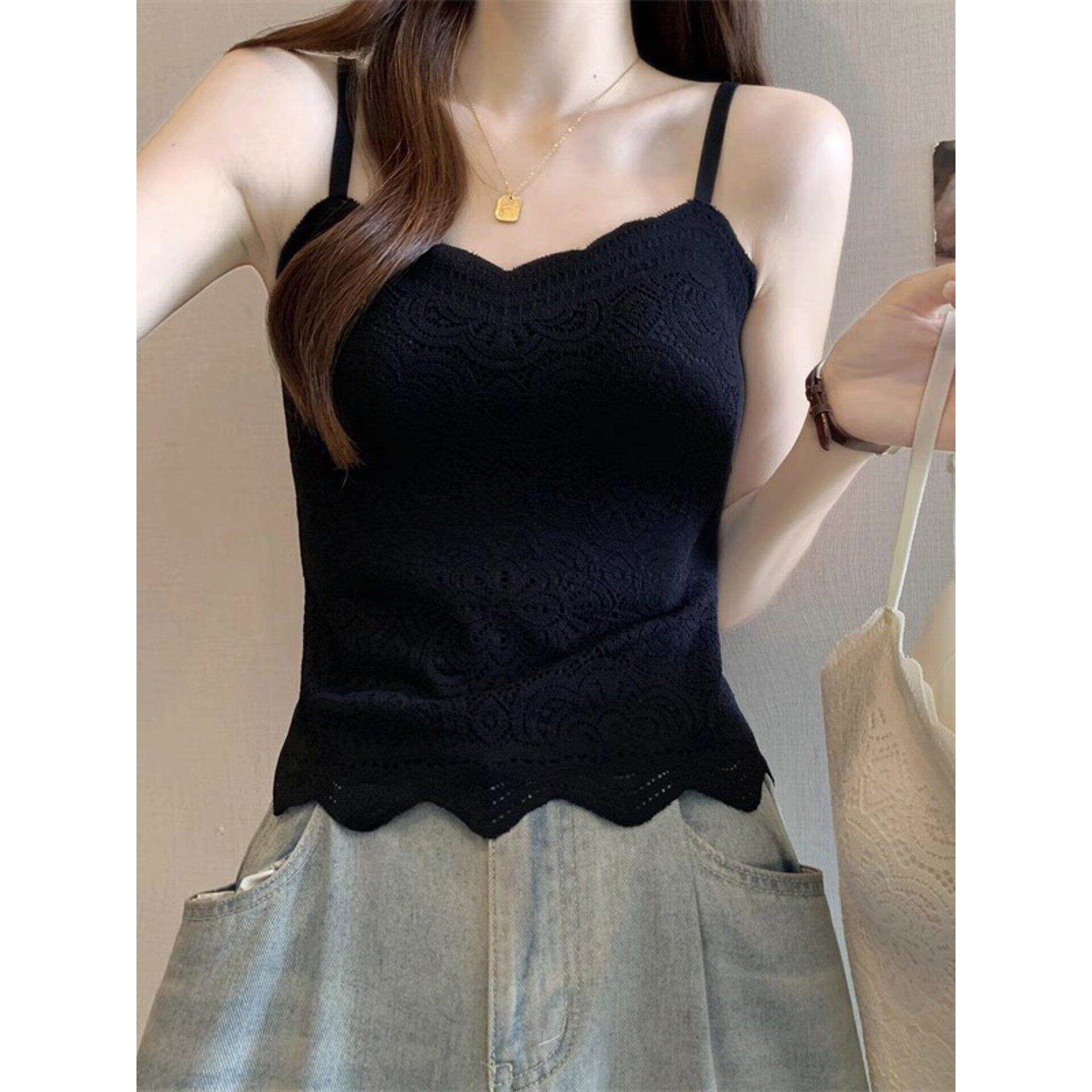 黑色蕾丝美背吊带文胸一体背心女内搭花边抹胸内衣打底衫西装内搭