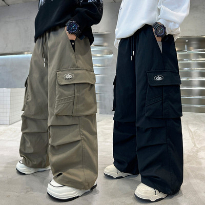 聚酯纤维聚酯纤维无弹口袋春秋裤子