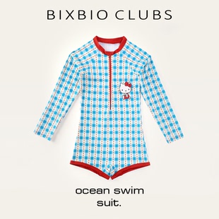 防晒中大童女孩女童儿童游泳衣 甜美KT猫高级长袖 bixbio 网红爆款