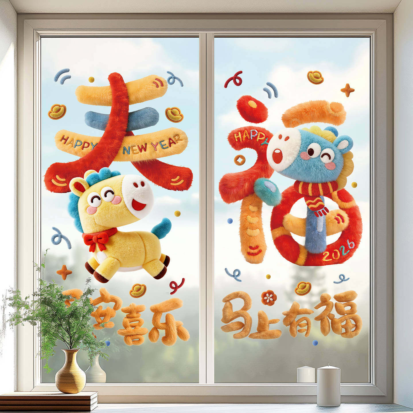 马年福字窗花玻璃贴静电贴橱窗年画新年装饰氛围布置2026过年春节,节庆用品/礼品,喜字/剪纸/贴纸,淘宝优惠券,粉丝福利购,淘宝优惠卷