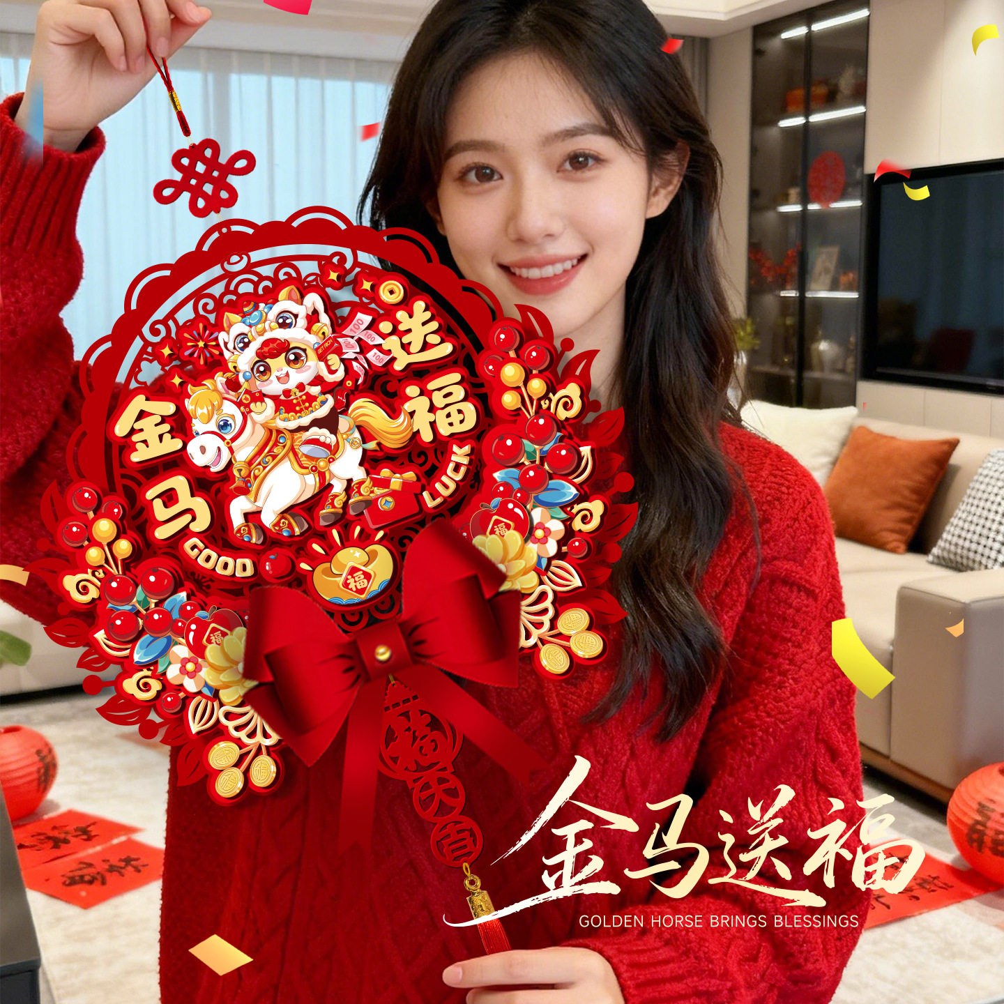 创意摇头马年福字挂件2026新款春节客厅装饰新年中国结入户门挂饰,节庆用品/礼品,福字/窗花/窗贴,淘宝优惠券,粉丝福利购,淘宝优惠卷