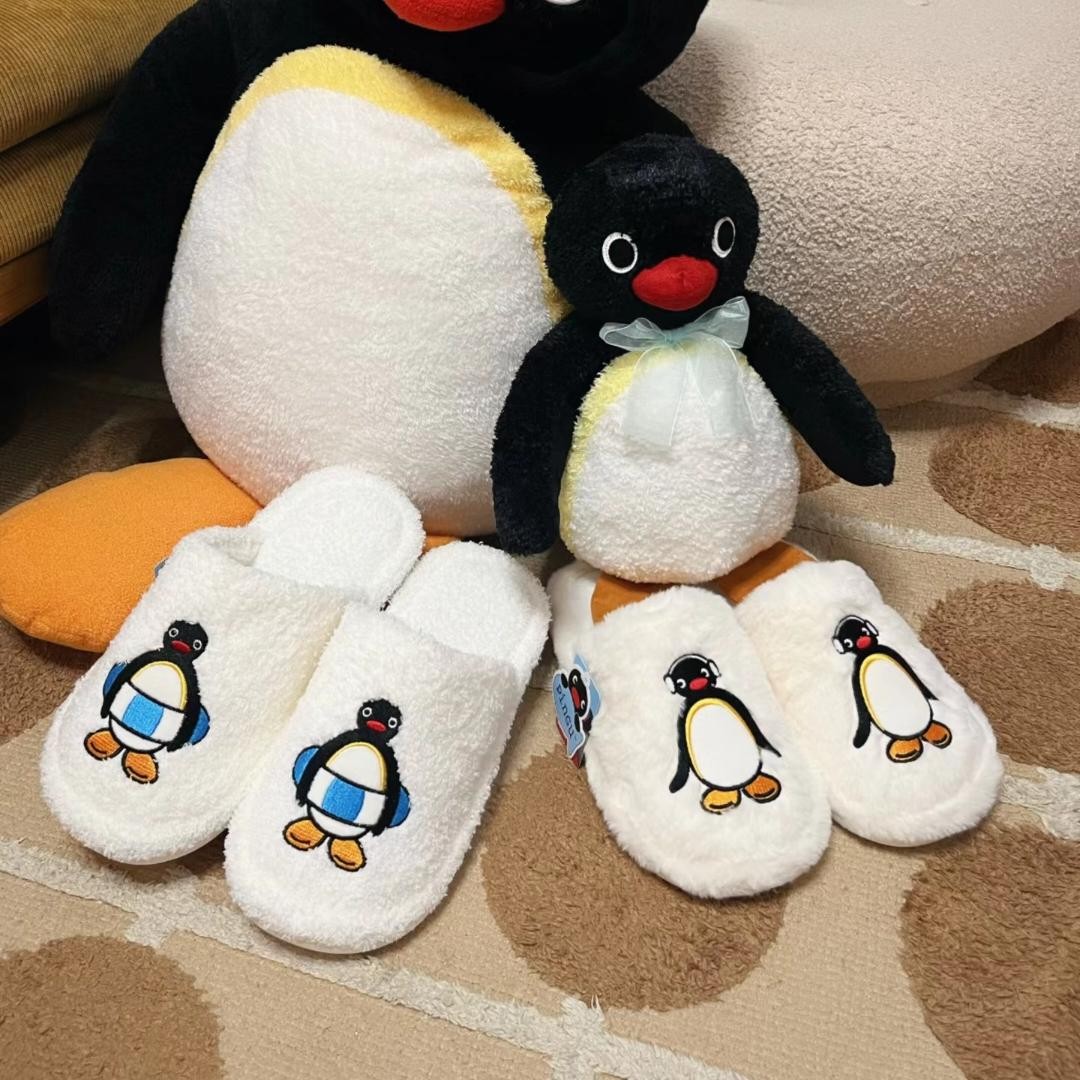 可爱pingu企鹅棉拖秋冬新款情侣男女居家保暖防滑包头企鹅棉拖鞋