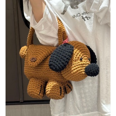 新品毛线钩针可爱小狗手机包包手工编织diy材料自制手提包闺蜜礼