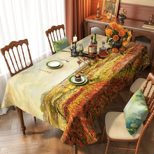 快速发货莫奈 w油画风餐桌布防水防油免洗轻奢高级 荷兰郁金香