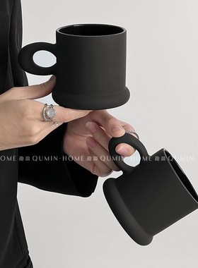 快速发货趣皿fins风韩式带把厚底玻璃杯曜黑小众茶杯家用喝水杯牛