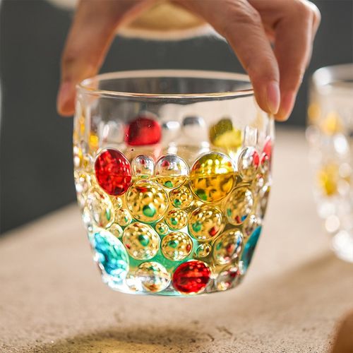 快速发货优格g手绘彩色波点杯子家用ins风玻璃杯女高颜值透明喝水