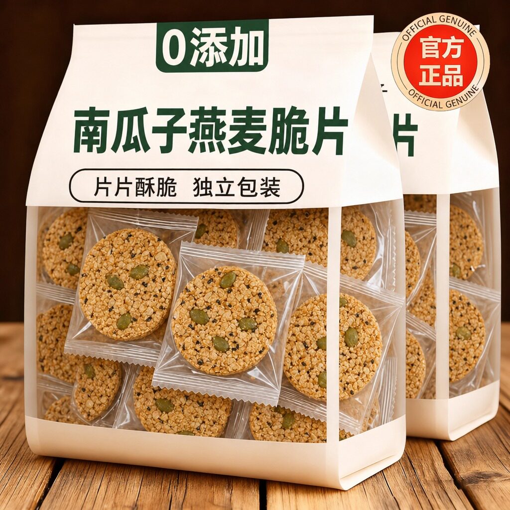 无糖南瓜籽燕麦脆片0脂0糖0卡燕麦饼干全粗粮饼抗饿饱腹代餐零食