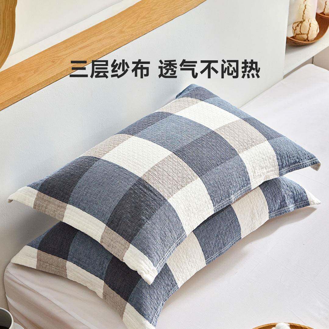 【官方旗舰店正品】纱布枕巾纯棉一对轻奢高级感等品唯萨方格单人