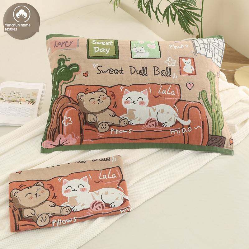 【官方旗舰店正品】纱布枕巾纯棉一对轻奢高级感等品猫咪全棉六层