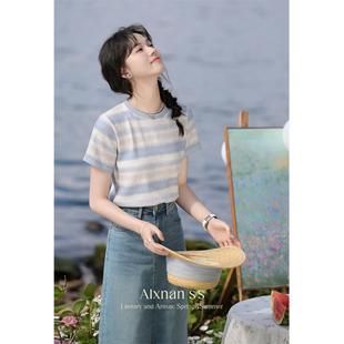 女t恤夏2025新款 鹿向南「夏日画廊」短袖 设计感气质显瘦正肩上衣